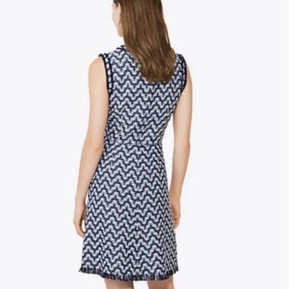 Tory Burch Sleeveless Tweed Fit & Flare Sleeveless Dress Fringe Accent | Size 0 - Picture 2 of 14